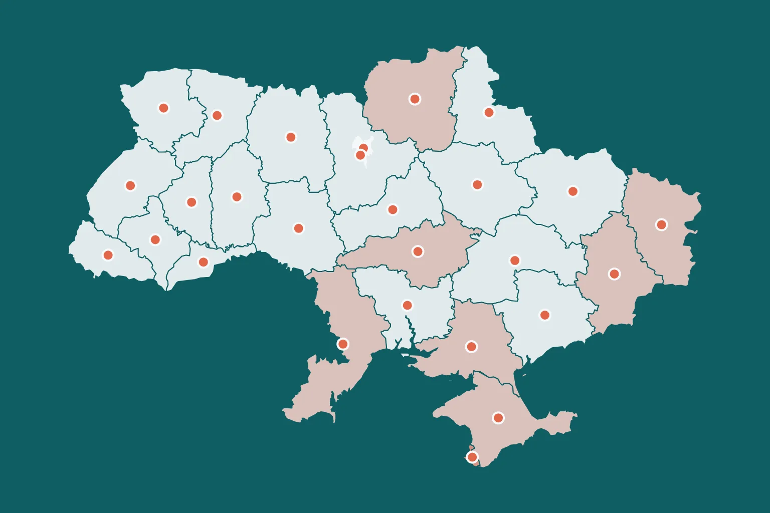 Схема Украины с областями, Автономной Республикой Крым и Севастополем (контур Natural Earth)