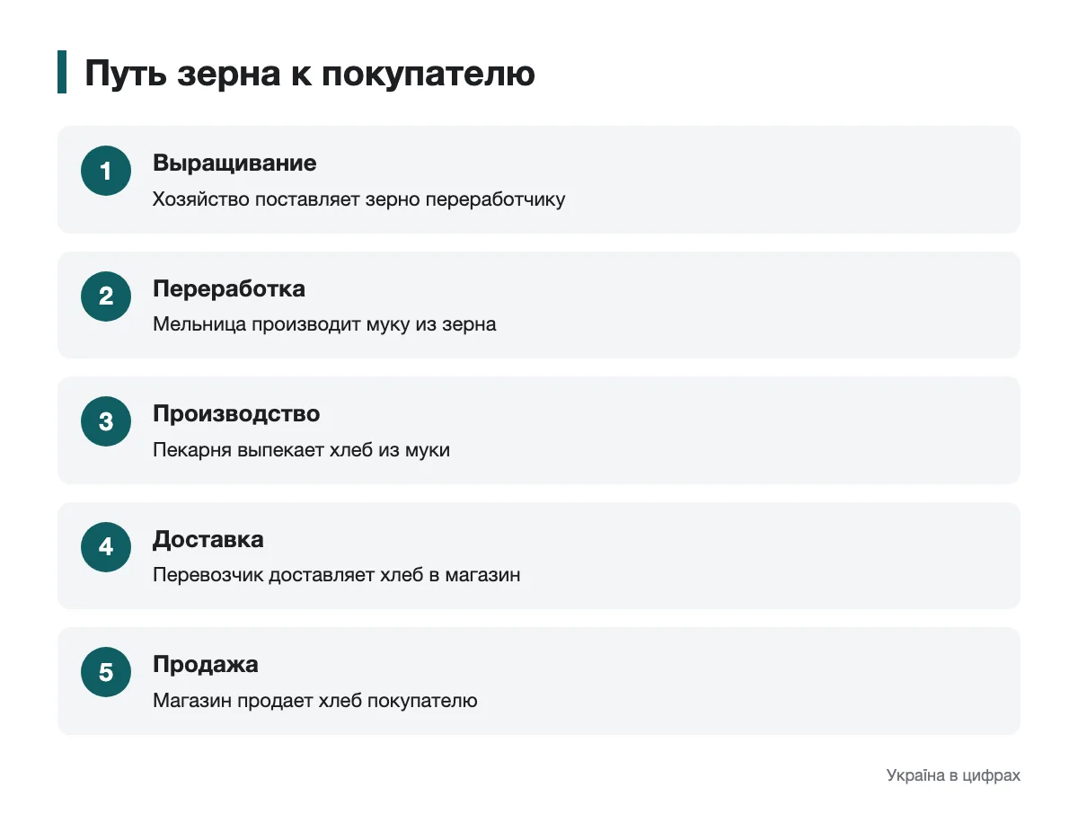 Как связаны производство, транспорт и торговля на примере хлеба Последовательность движения зерна от хозяйства через переработку и перевозку к покупателю